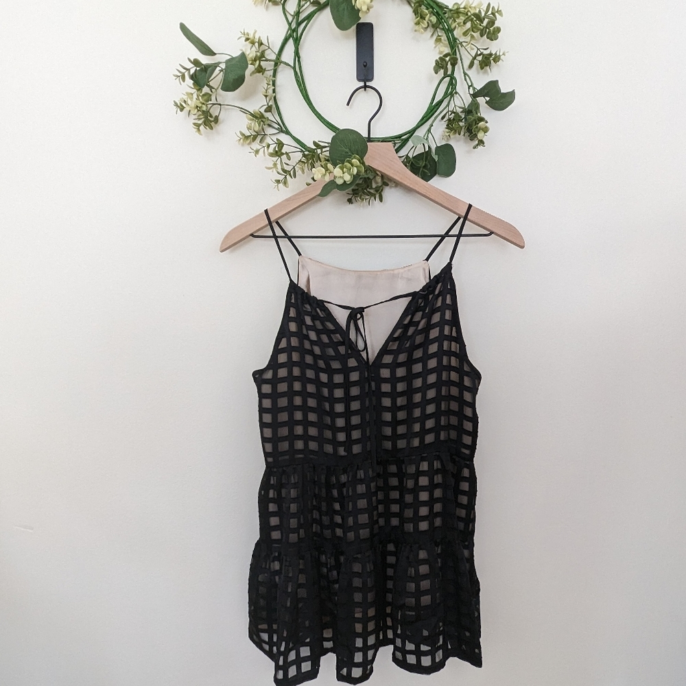 HD In Paris women's top size small black box lace with nude underlay sleeveless